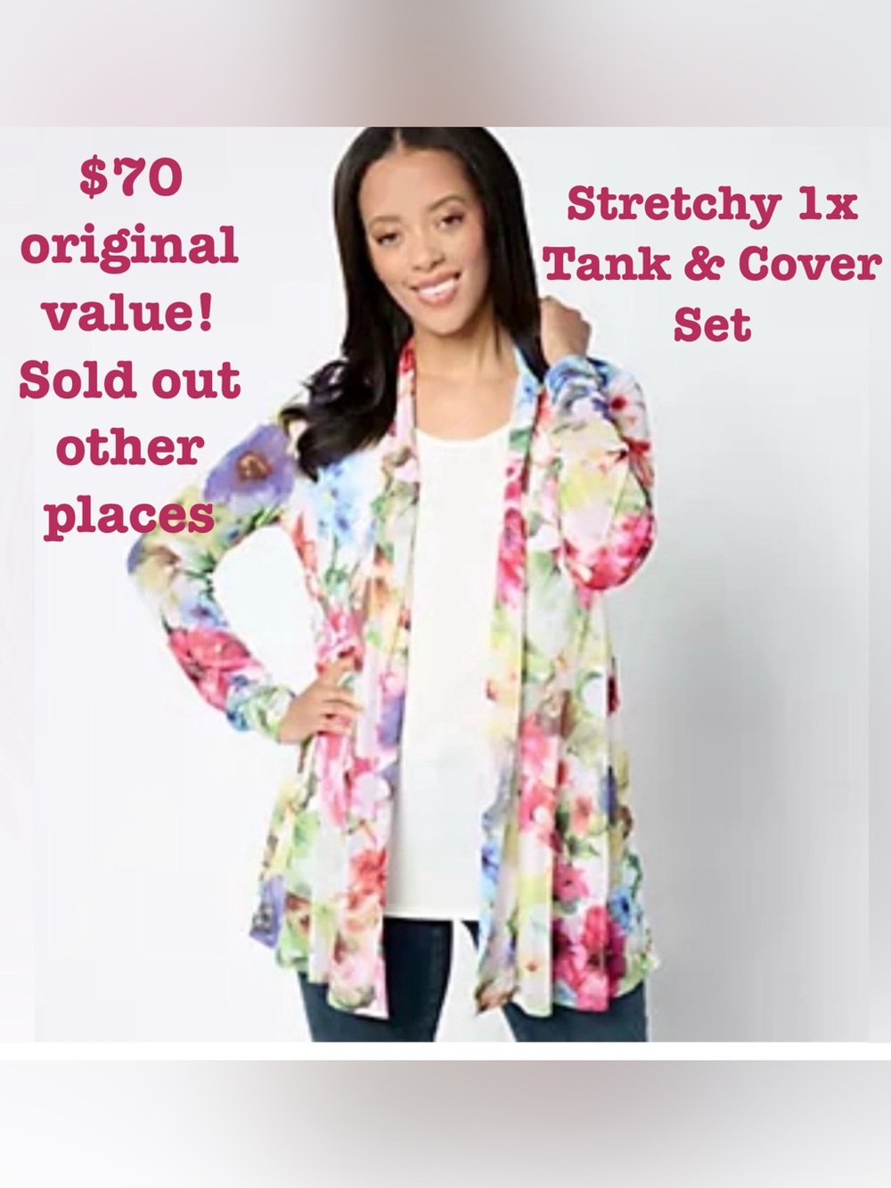Susan Graver Regular Mesh Cardigan & Liquid Knit Tank Set 1x